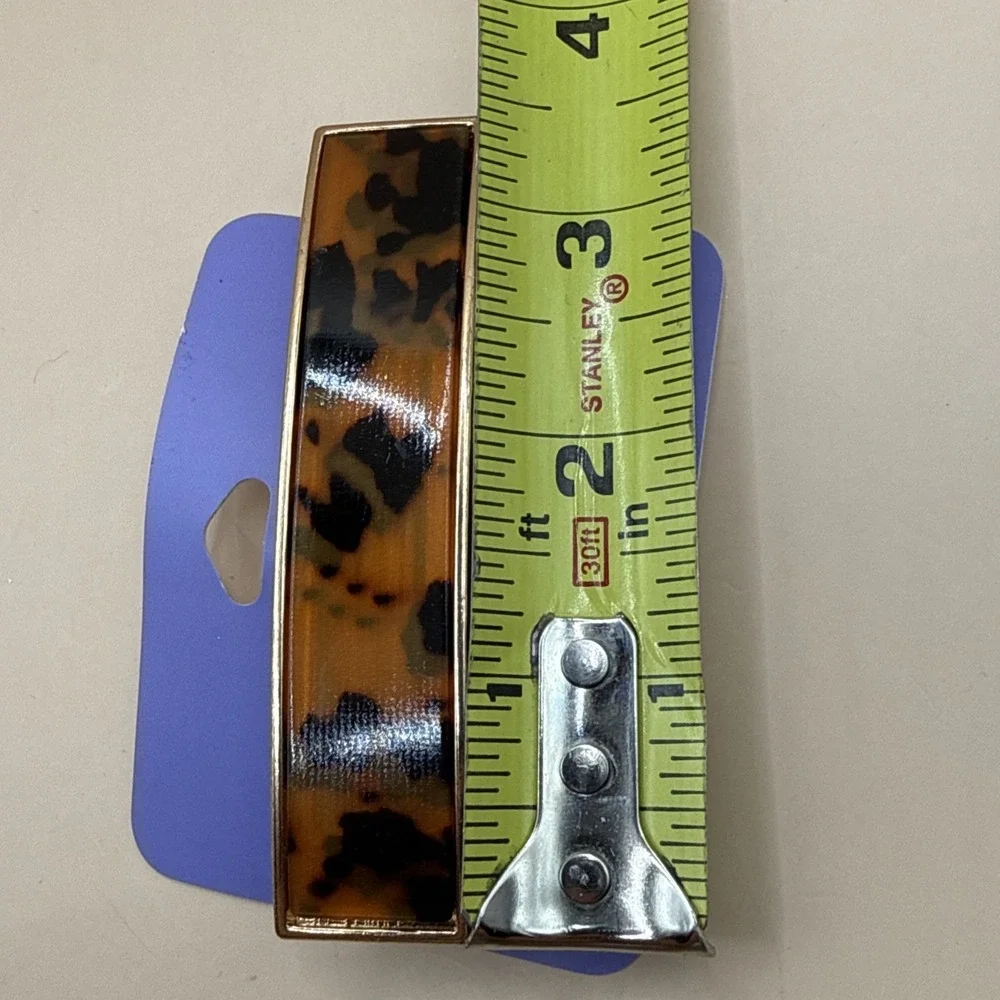 Claire's Rectange Orange Black Cheetah Animal Print Barrette Hair Clip Gold Rim